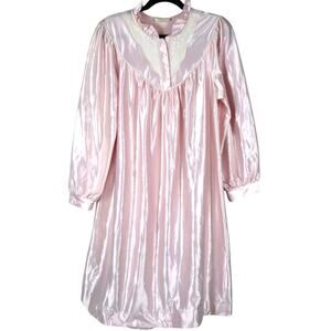 Vintage 80s Pink Cachet Victorian Nightgown Sissy Shiny Second Skin Satin Large
